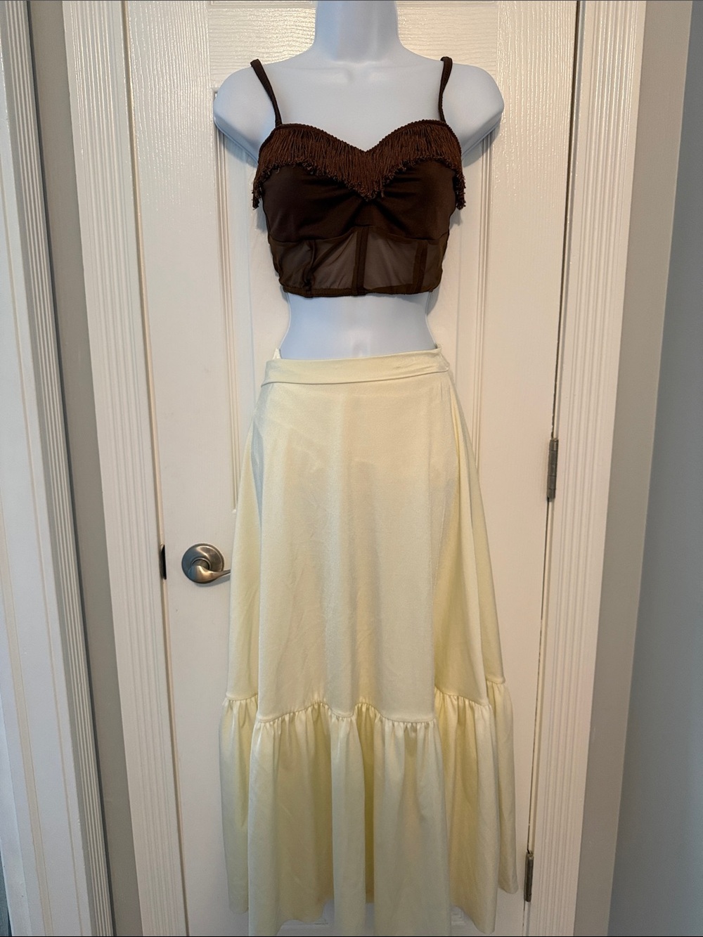 Cream Tiered Maxi Skirt - Women's Elegant Full-Length Skirt dance costume